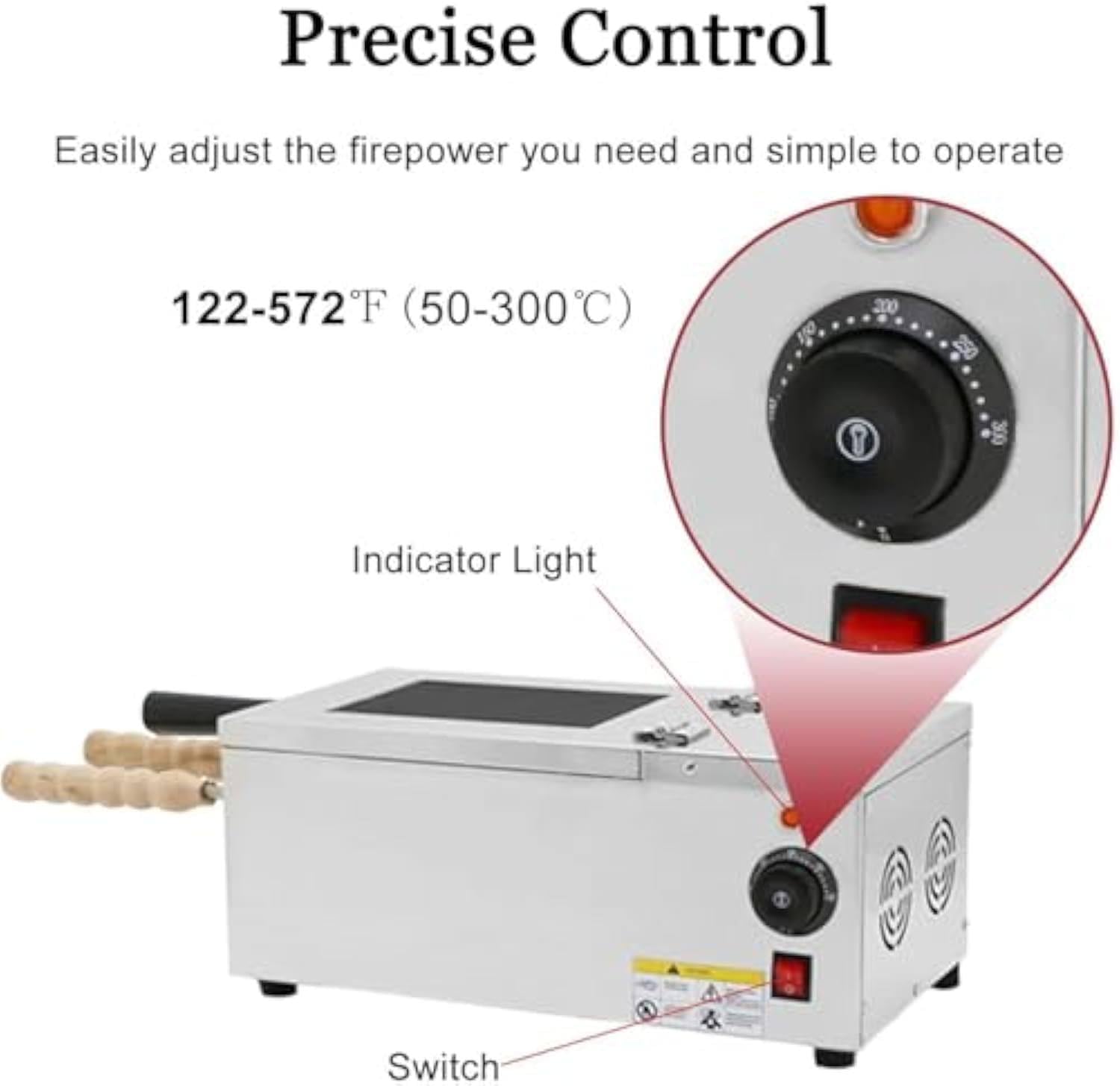 Generisch Piec do drzew ze stali nierdzewnej, 1500 W, 2 rolki, elektryczny piec waflowy z regulacją temperatury, 462 x 240 x 200 mm, do piekarni i na imprezy