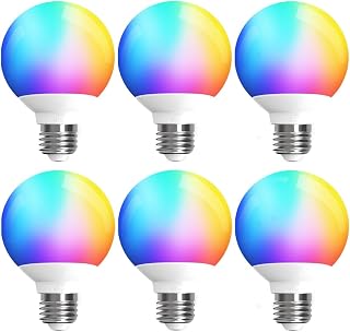 ILC G25 Smart Globe LED Bulbs, Bluetooth Mesh App Control, 16M Colors, 600LM 4000K CRI 95+, E26 6-Pack Vanity Lights