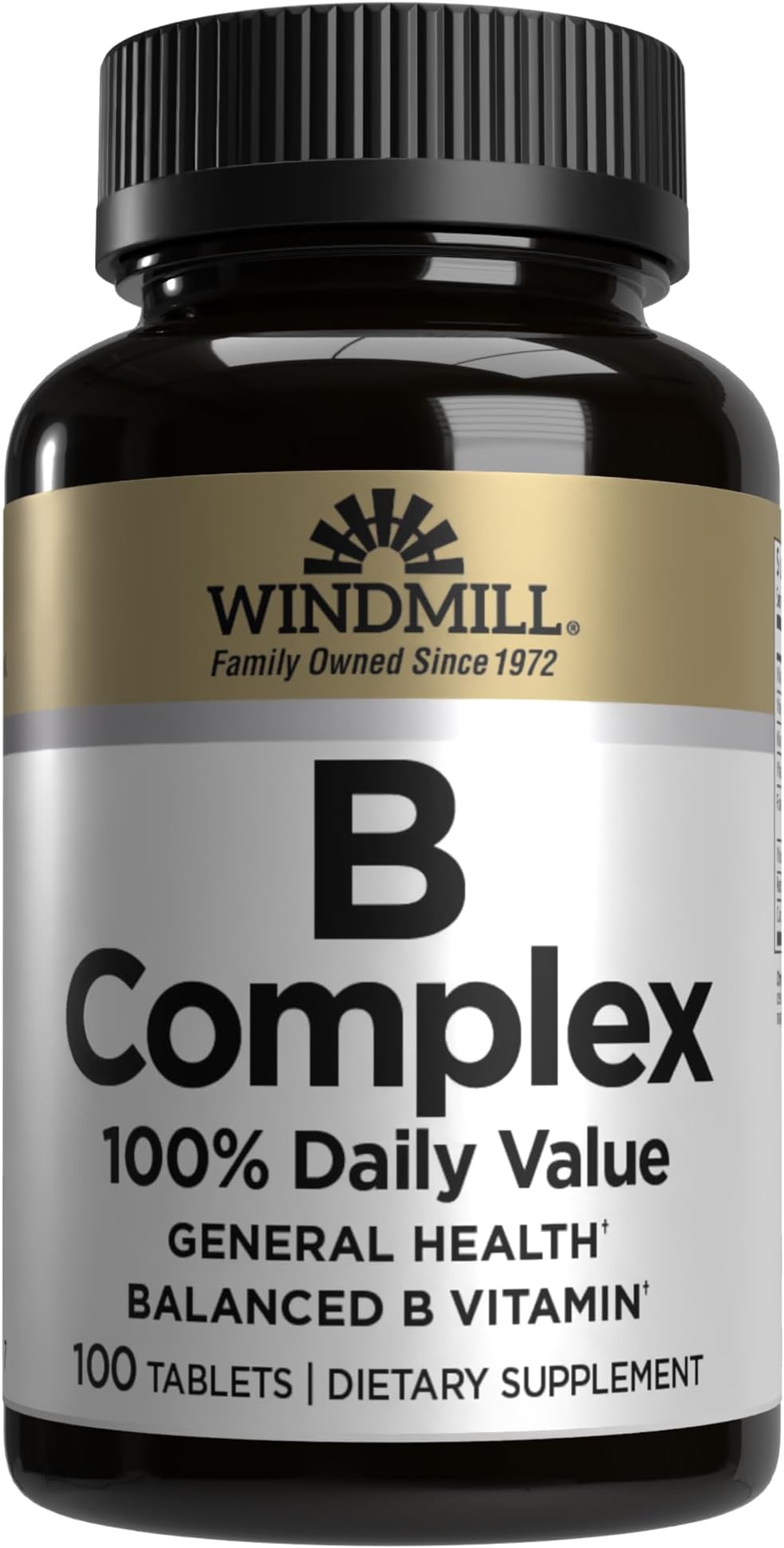 Windmill Natural Vitamins B Complex (100% Daily Value), Boost Energy Production and Promote Metabolism, 100 Tablets, 100 Servings