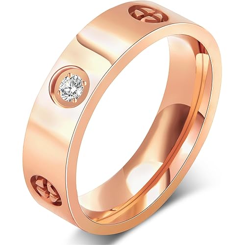 AmorArtSky Love Ring 18k Gold Silver Rings ：Friendship Ring With Screw Design Inlay Cubic Zirconia Stainless Steel Wedding Promise Bands Jewelry Mother's Day Birthday Gifts for Women, Size 6-10