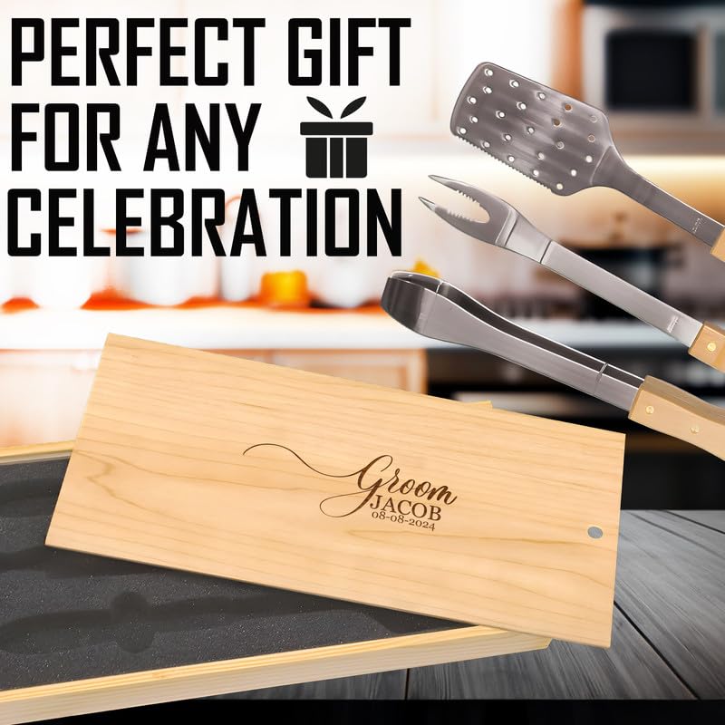 Set de Parrilla Personalizado para Novio en Caja de Madera miniatura 3