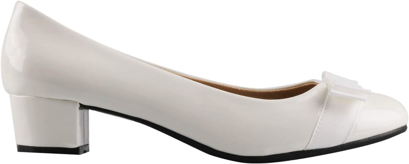 Women Low Block Heel Court Shoes Bow Patent Ballerina Pumps Party