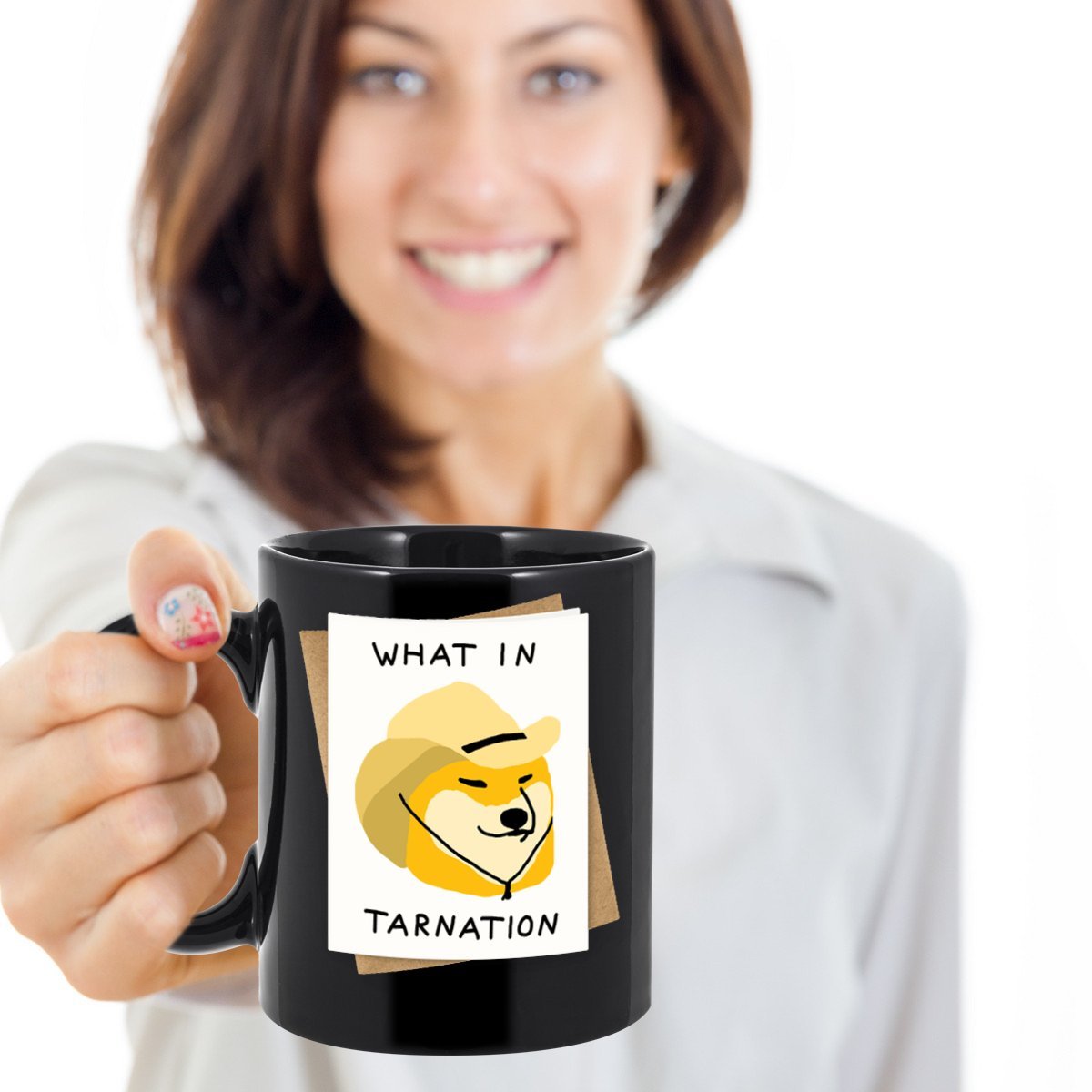 Amazon.com: What In Tarnation Funny Internet Meme Big Mug Black Acrylic Coffee  Cup 11oz #1 Gift Present For Cofee Lover Shiba Inu Cowboy Hat : Home &  Kitchen