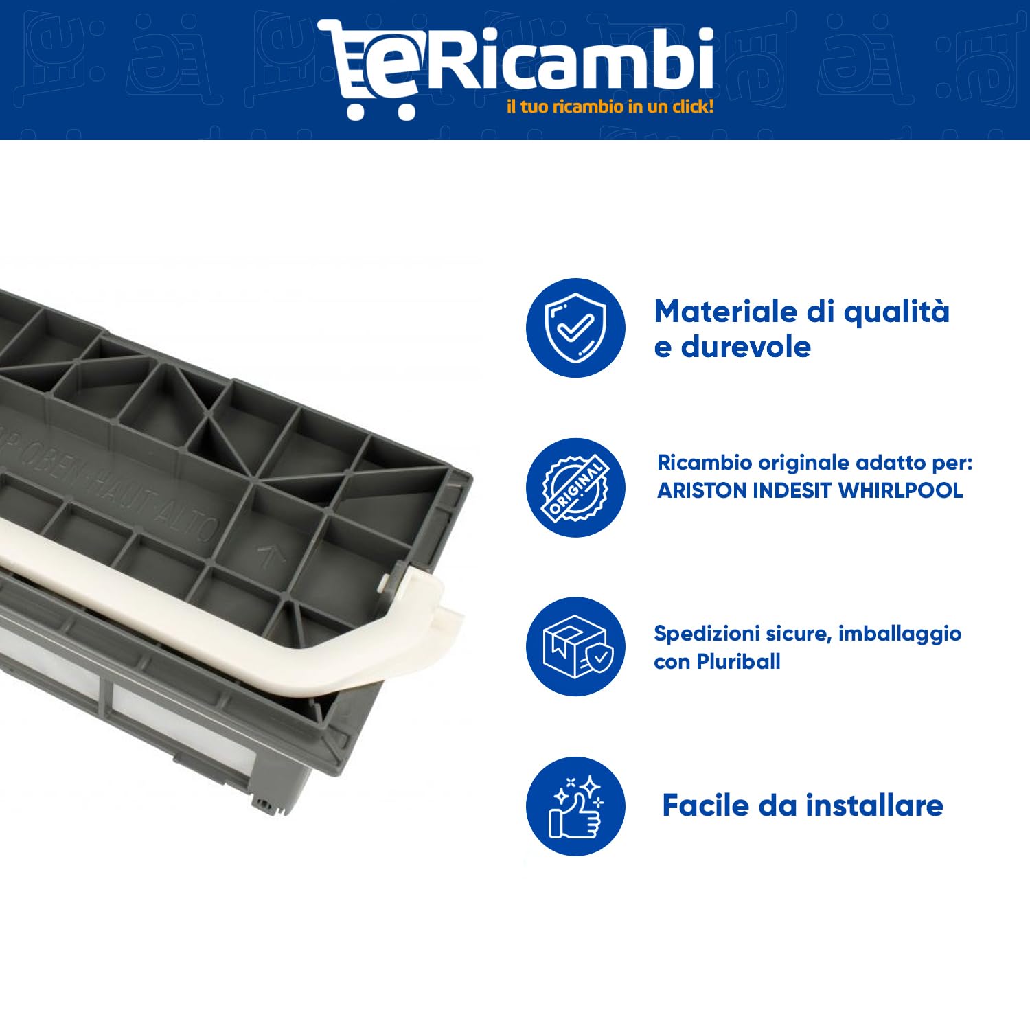 G GRIMALDI Filtro AntiGrasso con supporto per Asciugatrice compatibile con ARISTON WHIRLPOOL INDESIT HOTPOINT ricambio codice C00280393