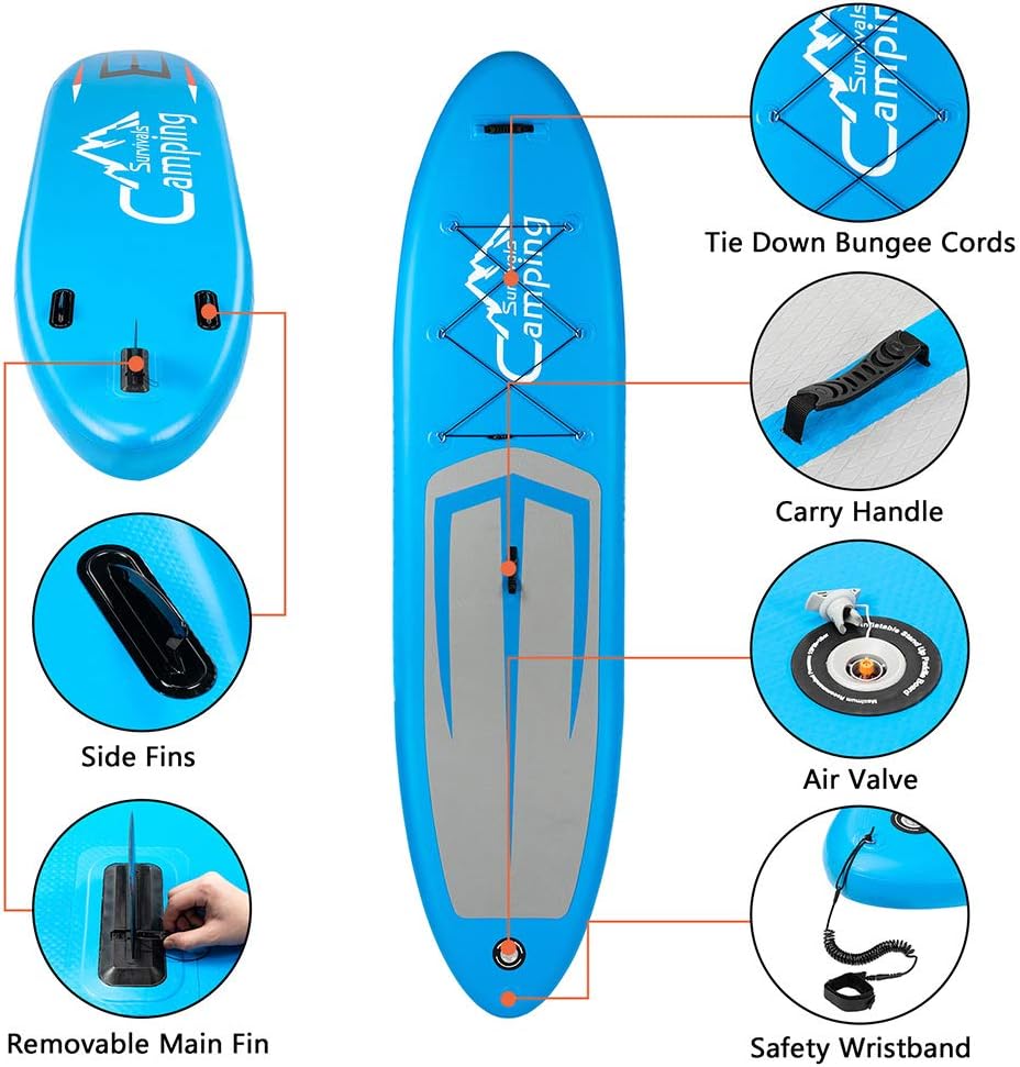 Inflatable SUP Durable Stand Up Paddle Board SUB Standup Paddle Board Accessories Carry Bag Wide Stance Non-Slip Deck Fin by Amebee for Paddling Surf Control Yoga Board Standing Boat