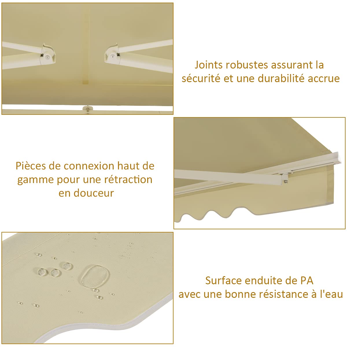 GOPLUS Store Banne Manuel 3,6Mx3M, Auvent de Terrasse Extérieur et Tissu Résistant aux UV avec Manivelle et Angle Réglable 5-35°pour Patio,Balcon,Terrasse(Beige)