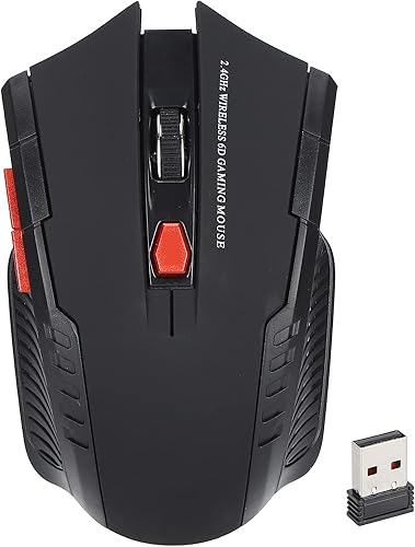 Pomya Ratón de juego inalámbrico, mouse ergonómico para computadora, mouse óptico para computadora portátil, 2.4 GHz, 6 teclas, DPI ajustable, negro