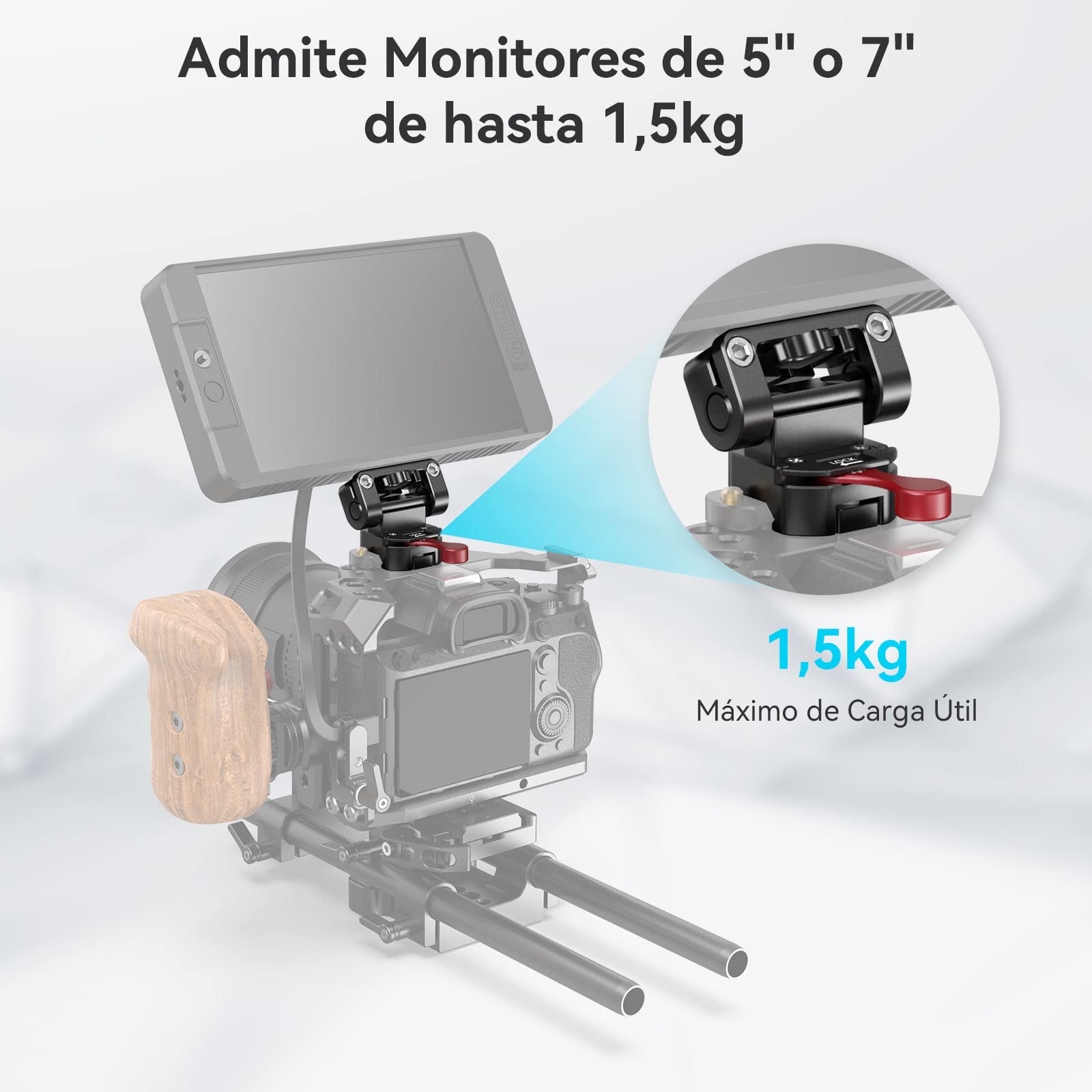(Nueva Versión) SMALLRIG Monitor Mount Montaje de Monitor con NATO Clamp de Aleación de Aluminio, Quick Release Soporte Monitor DSLR, Inclinación 160° Gira 180° Carga Máxima 1,5kg - 2100