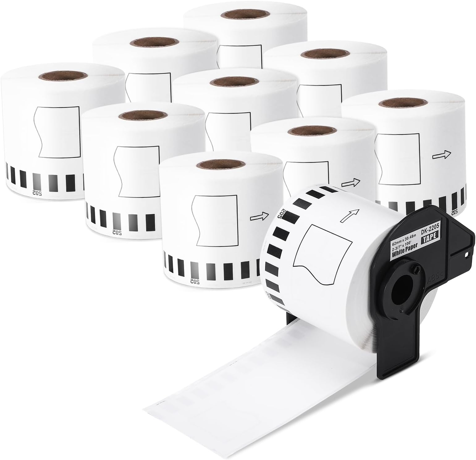 10 Rolls DK-22205 QL-700 QL-800 QL-810W QL-820NWB QL-1100 Continuous Paper Label 62mm Replacement for Brother DK22205 Label Roll 62mm x 30.48m Black on White Using for Brother QL Label Printers
