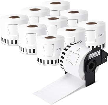 10 Rolls DK-22205 QL-700 QL-800 QL-810W QL-820NWB QL-1100 Continuous Paper Label 62mm Replacement for Brother DK22205 Label Roll 62mm x 30.48m Black on White Using for Brother QL Label Printers