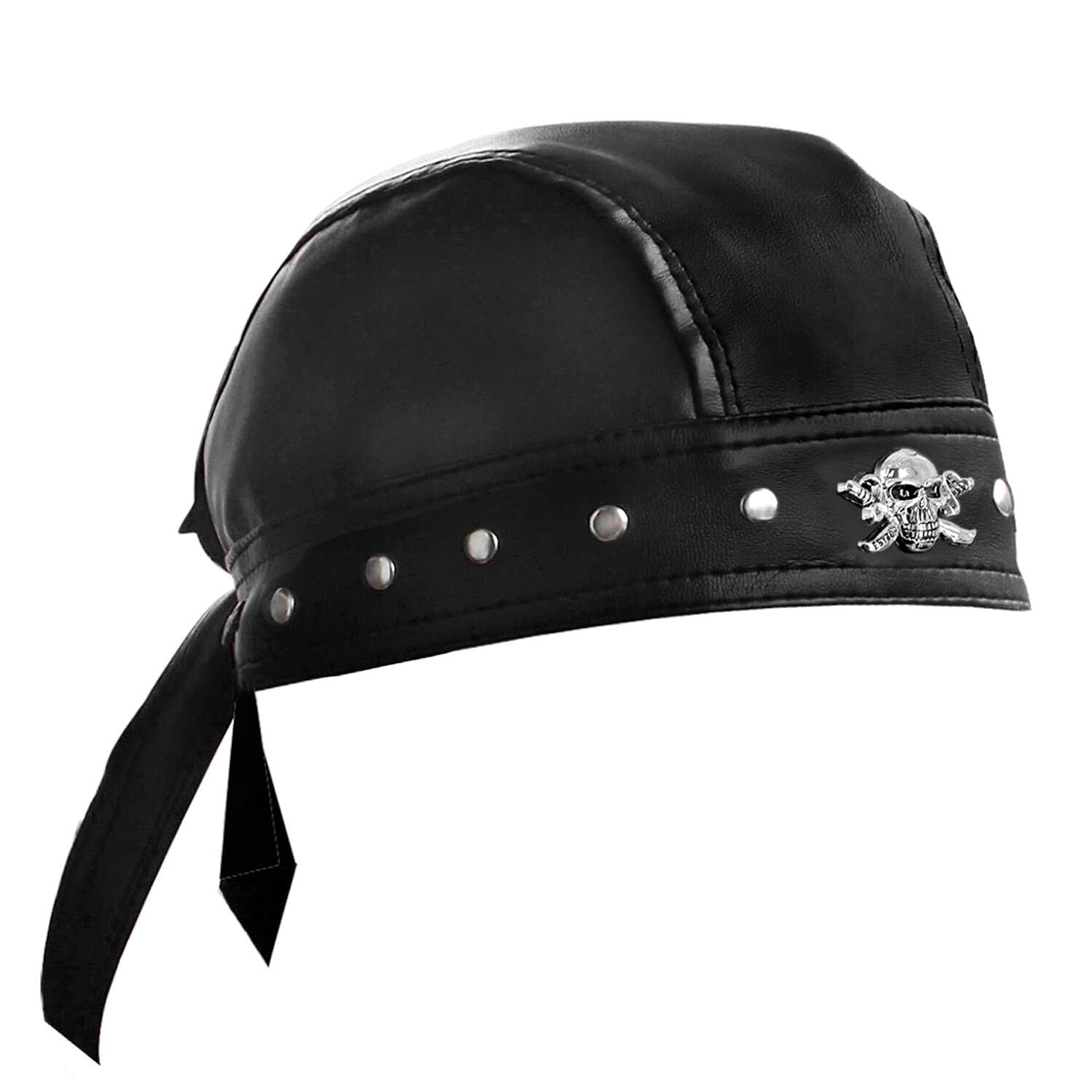 Leather skull Cap Bandana Doo Do Rag for Women Girl Biker Party Leather Studs Headwrap for motorcycling Men