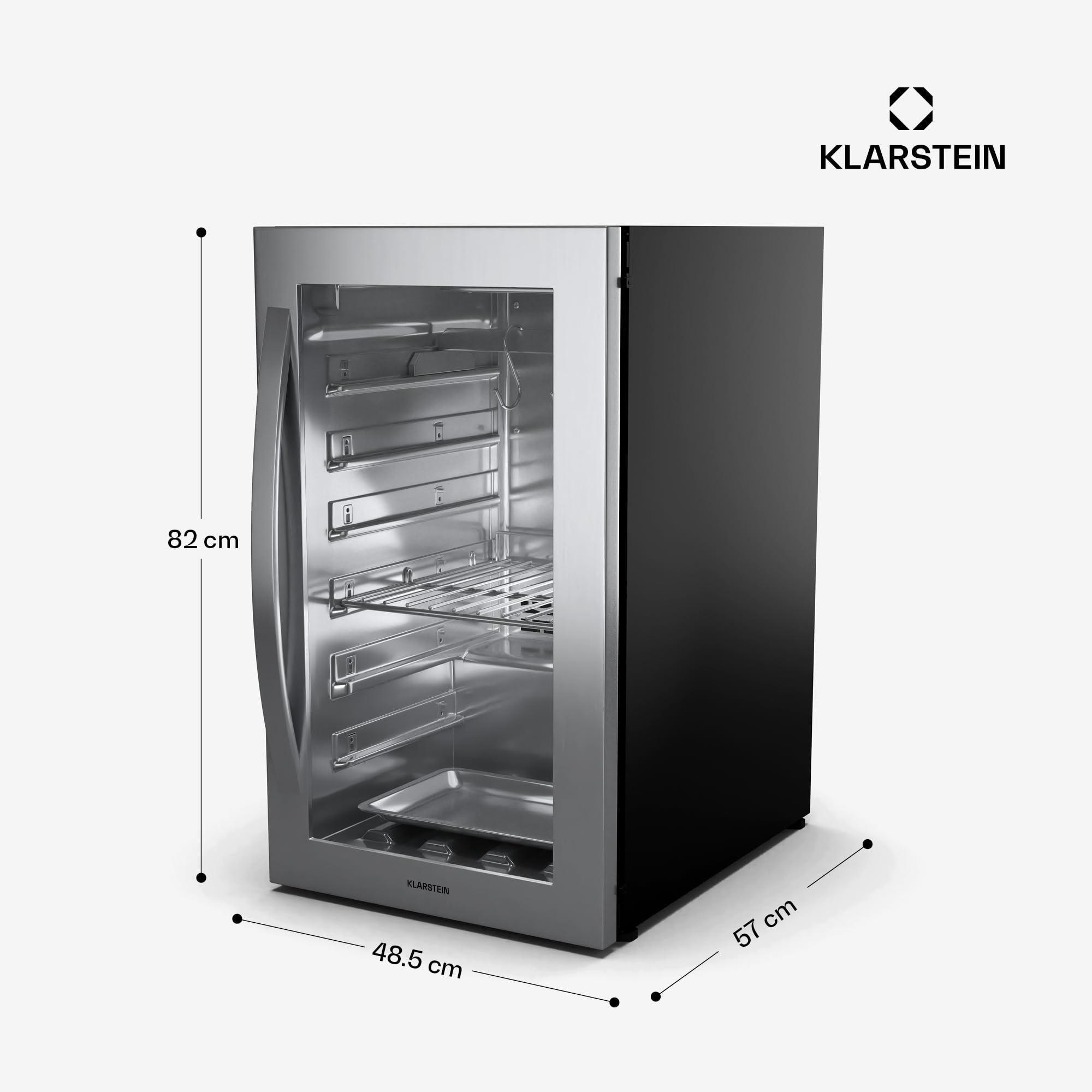 KLARSTEIN Cave de Maturation de Viande, 88L Frigo Vieillissement Viande avec Contrôle Température & Humidité, Éclairage UVC Antibactérien, Panneau Tactile, Porte Double Vitrage, Acier Inoxydable
