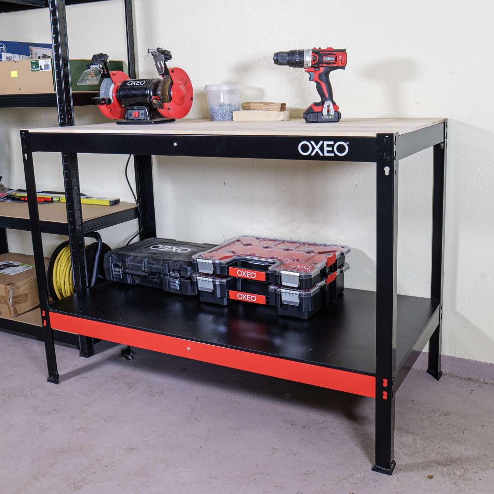 Etabli d'atelier - Table de travail - 120x60x90cm - Structure Acier - Montage sans Vis - Bricolage Atelier Garage