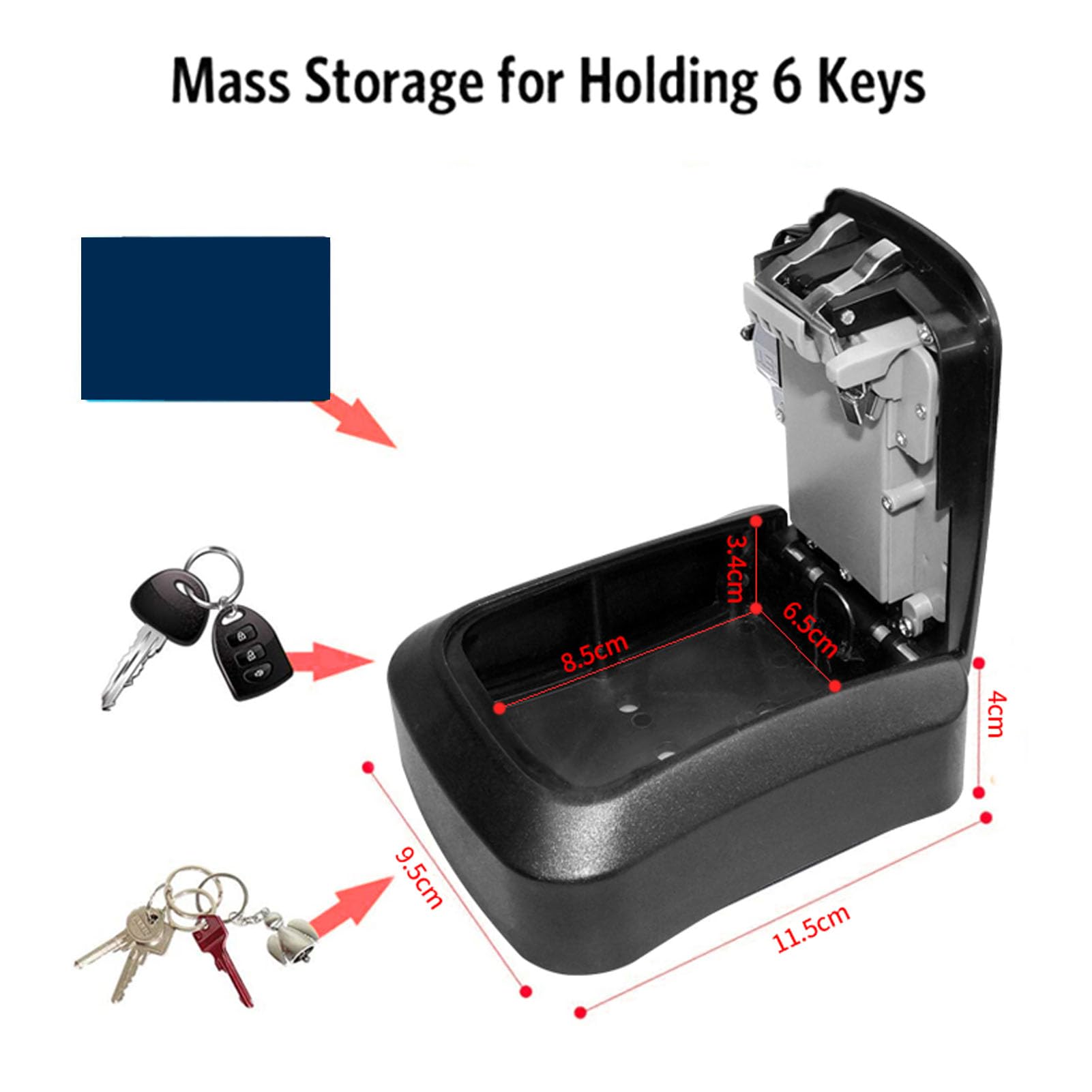 Cassetta di Sicurezza Portatile Smart Key con Accesso Meccanico, Grillo a U IP65, Cassaforte per Chiavi di Grande capacità per Uffici di Garage Domestici, Controllo App