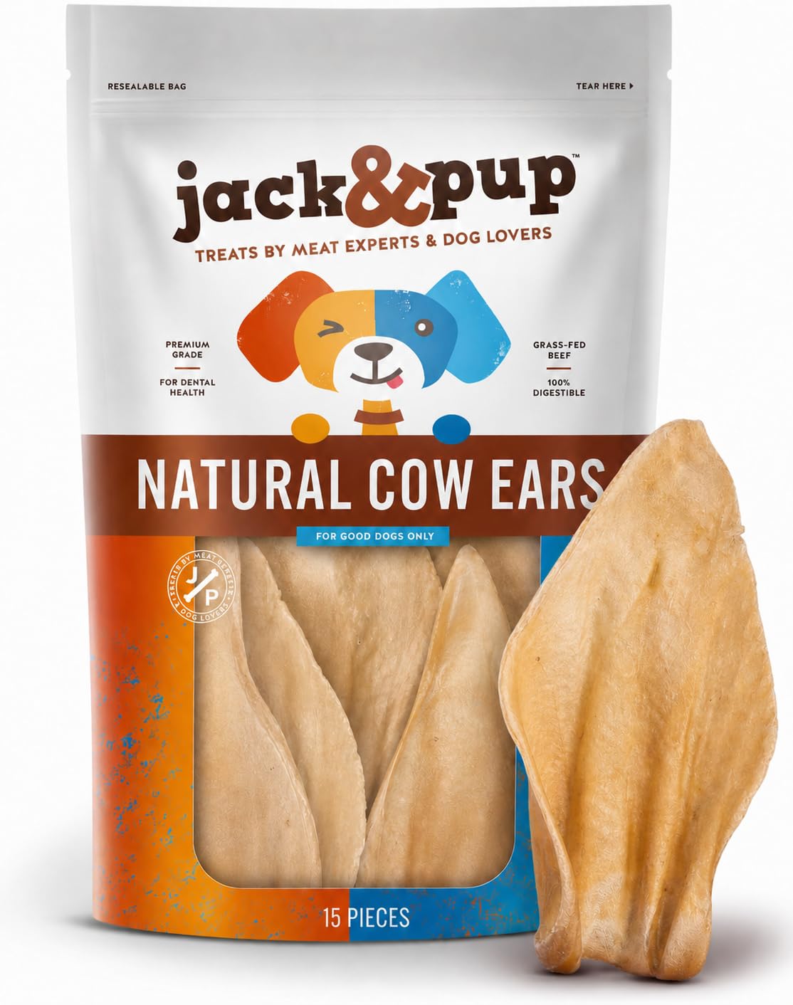 Jack&Pup Cow Ears for Dogs (15 Pack)