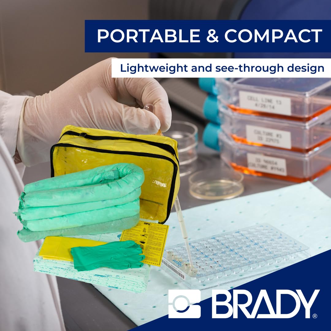 SPC® by Brady Kit Anti-Inquinamento Chimico – Kit Assorbente Chimico per Fuoriuscite di Sostanze Chimiche Pericolose, Include 25 Panni Assorbenti Chimici, 4 Calze, Guanti e Sacco per Smaltimento