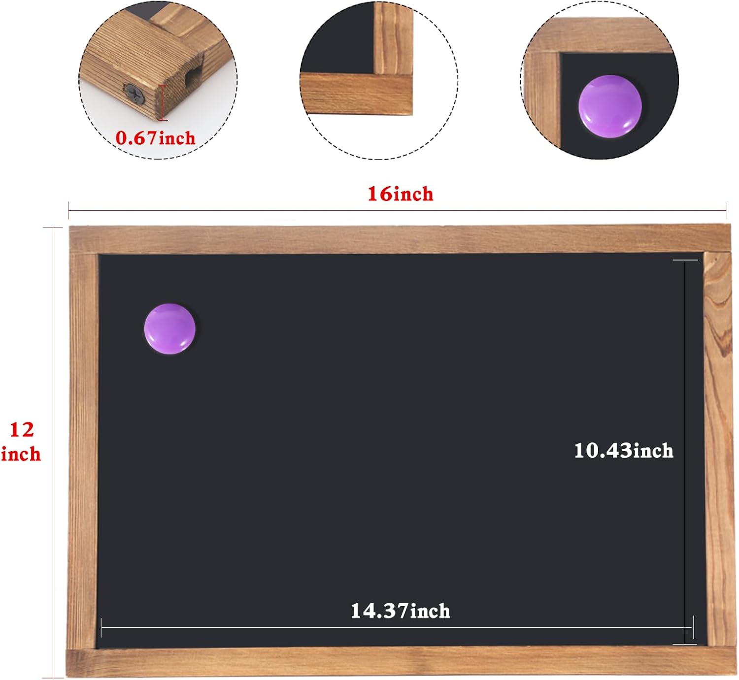Magnetic Chalkboard for Wall Rustic Wood Framed Decorative Blackboard Sign for Kids Hanging Chalkboard for Home, Office, Restaurant 12" x 16" 12"W x 16"H
