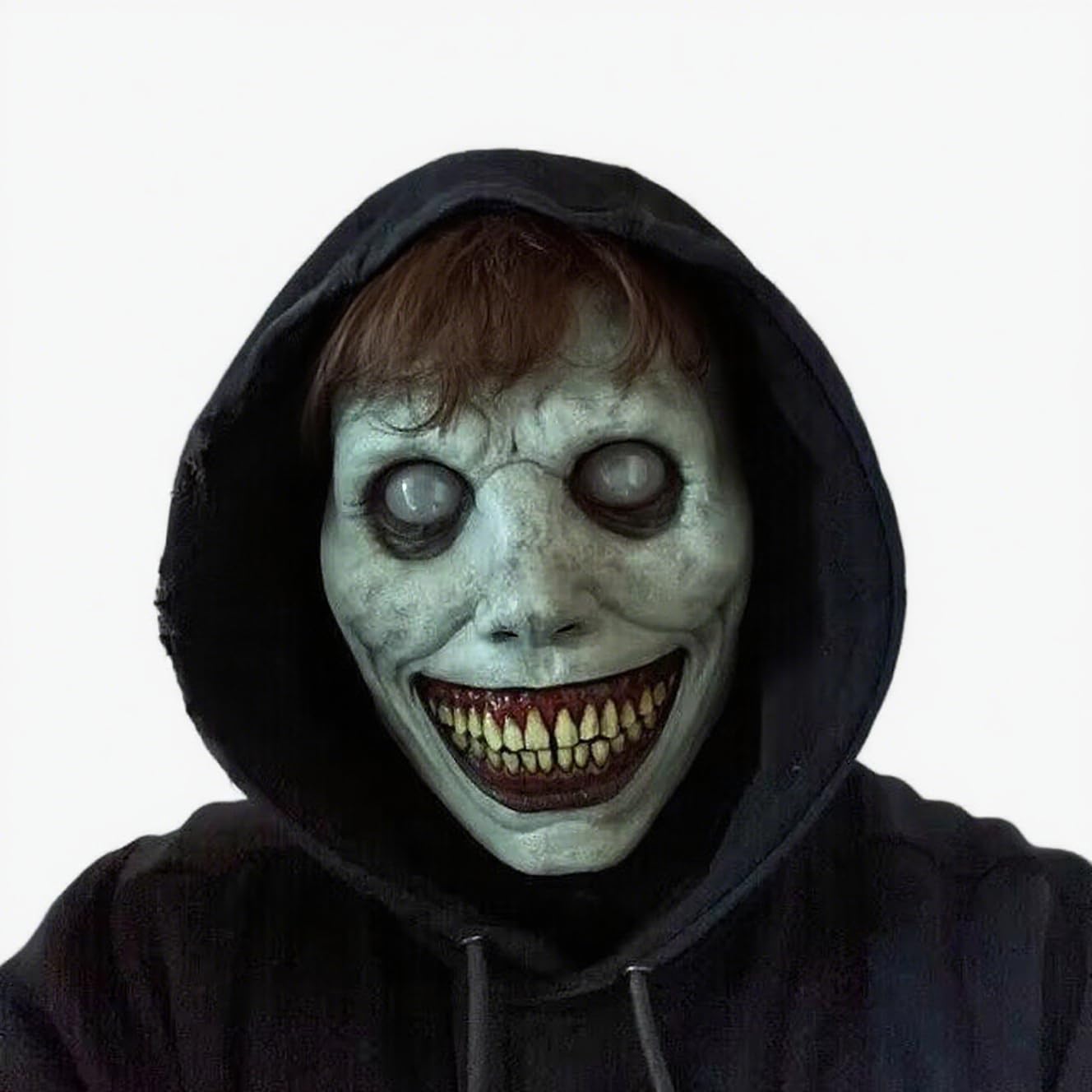 SNZ Scary Halloween Mask Horror Extreme - White Demon Smile Mask Made of Natural Latex, Breathable and Skin-Friendly for Adults (Party, Carnival, Costume)
