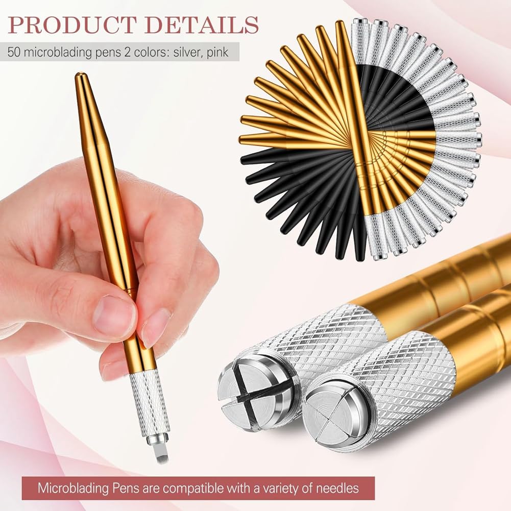50 Stück Microblading-Stifte, Manuelle Augenbrauenstifte, Microblading-Zubehör, Aluminium-Microblading-Handwerkzeuge für Kosmetika B