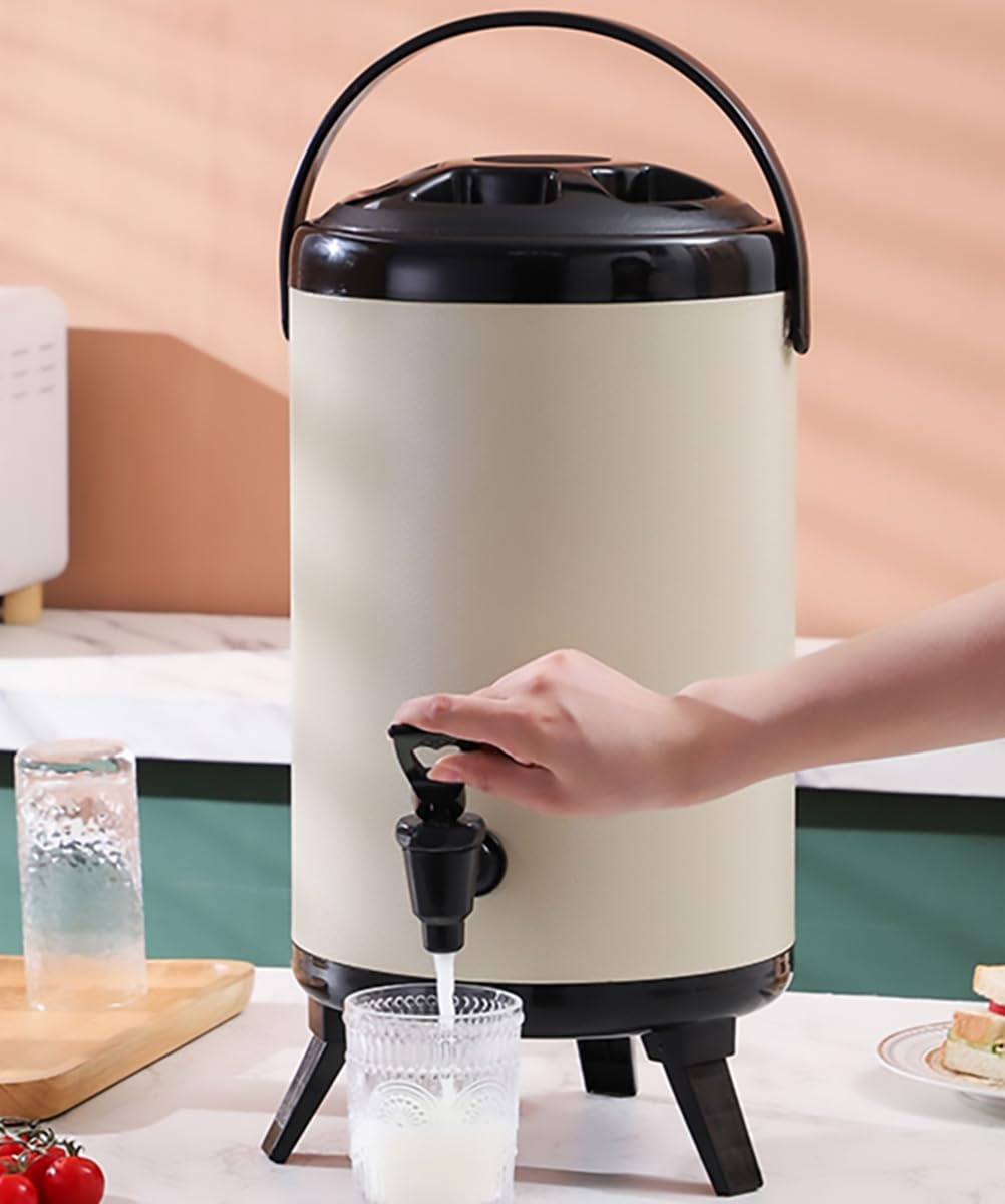 Distributore di Bevande in Acciaio Inox Isolato con barile – Distributore di Bevande da 6L/10L/14L/18L/20L con Rubinetto per Acqua Calda, tè, caffè, Latte Freddo, Succo (Nero, 10L) To Pursue