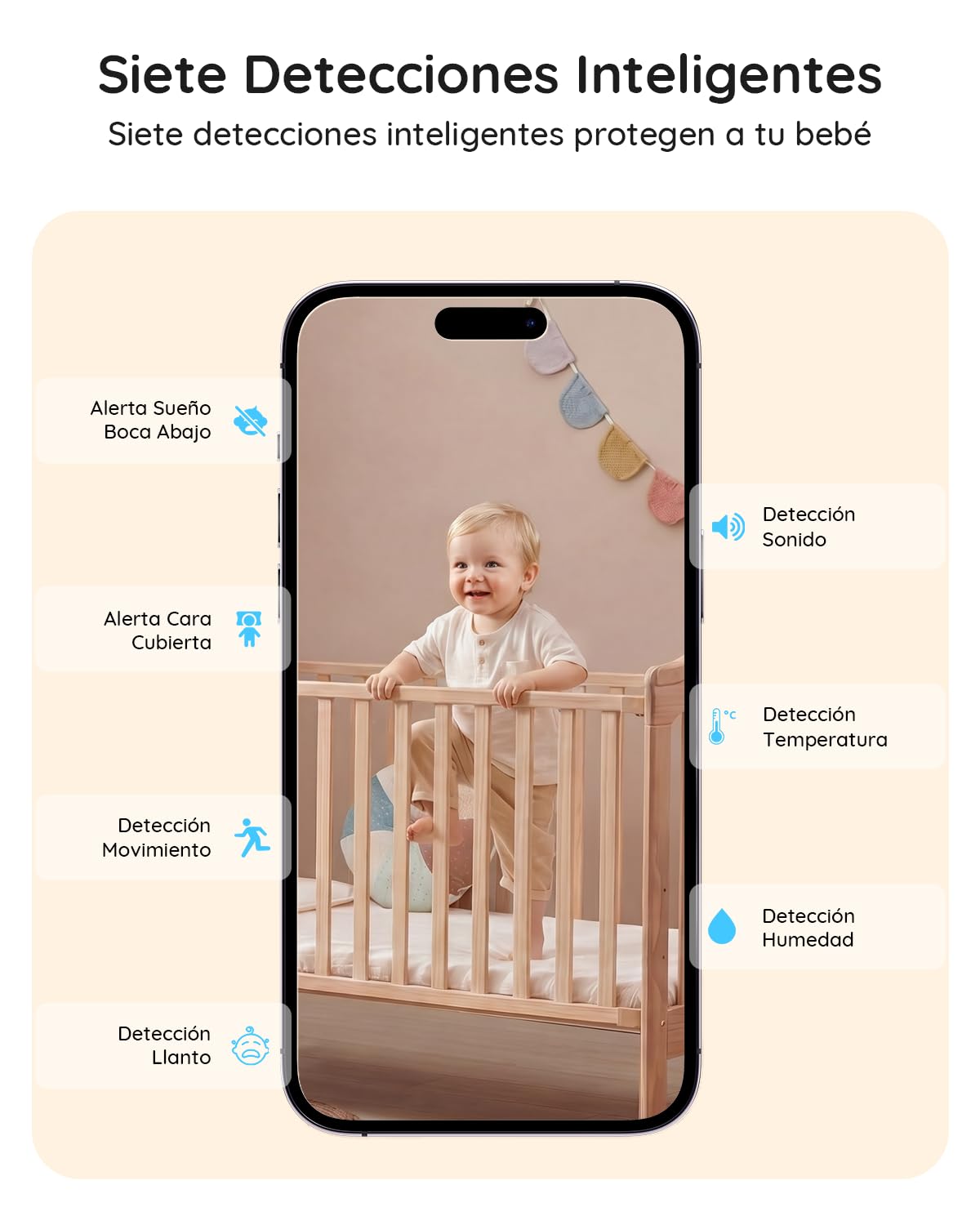 BOIFUN 5.5" Cámara Vigilancia Bebé con WiFi y App 2.5K/4MP, Visión Nocturna Invisible, IA Alerta de Cara Tapada y Sueño Seguro, Audio Bidireccional y Luz Nocturna Infantil, 360° Seguimiento Automático
