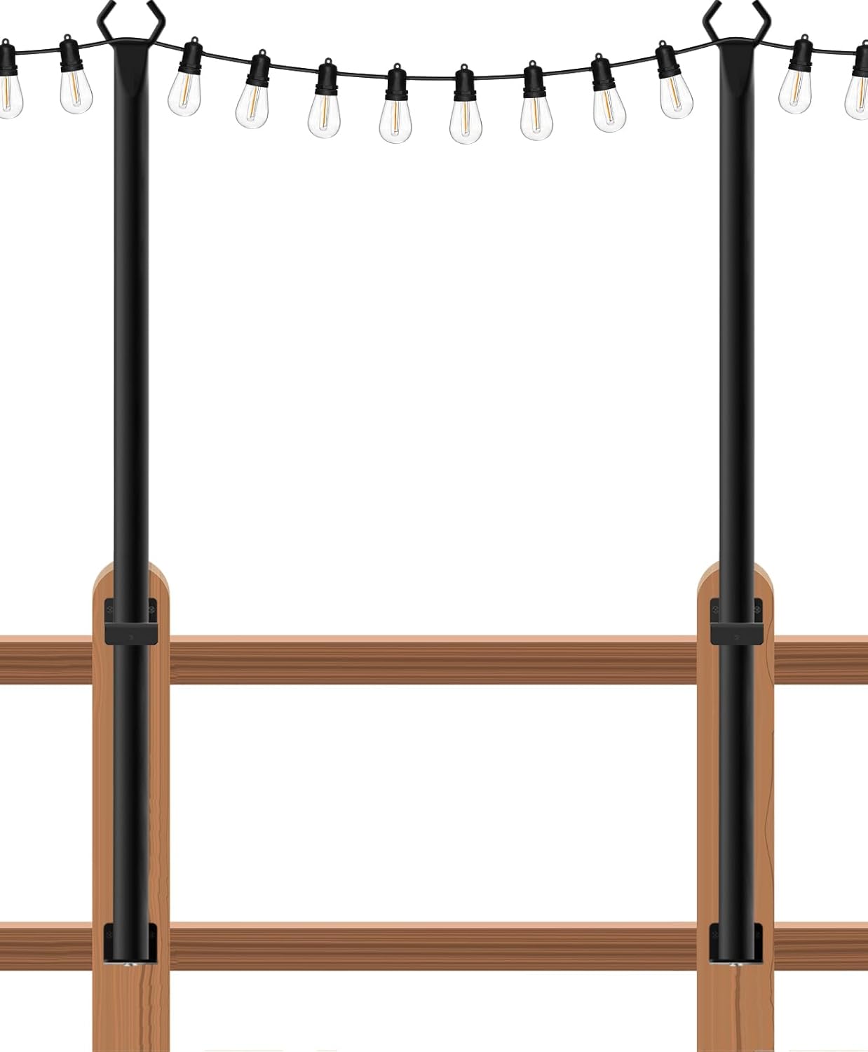 zoegi 2 Pack 5FT String Light Poles,Light Poles for Outside Lights with Fork,Outdoor Brackets Hanging Lights,Metal Stand for Deck Patio,Backyard,Wedding,Deck,Party