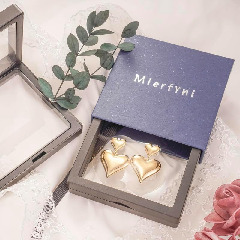 Gold Heart Earrings Dangle, Big Heart Dangle Earrings for Women, Sparkly Large Heart Shaped Earrings, Trendy Double Heart Drop Earrings, Cute Love Heart Dangling - Image 7