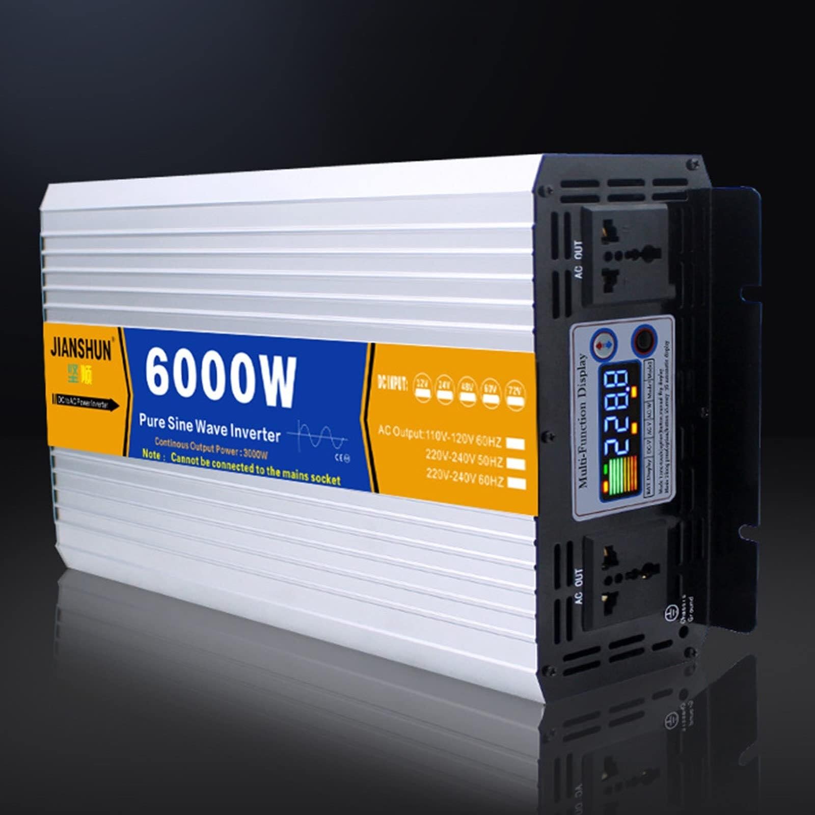 PWANUIGTE Pure Sine Wave Inverter Peak 3000w 4000w 5000w 6000w 8000w Power DC 12V/ 24V/48V/60V to AC 110V 220V Voltage(6000W,24Vto220V)