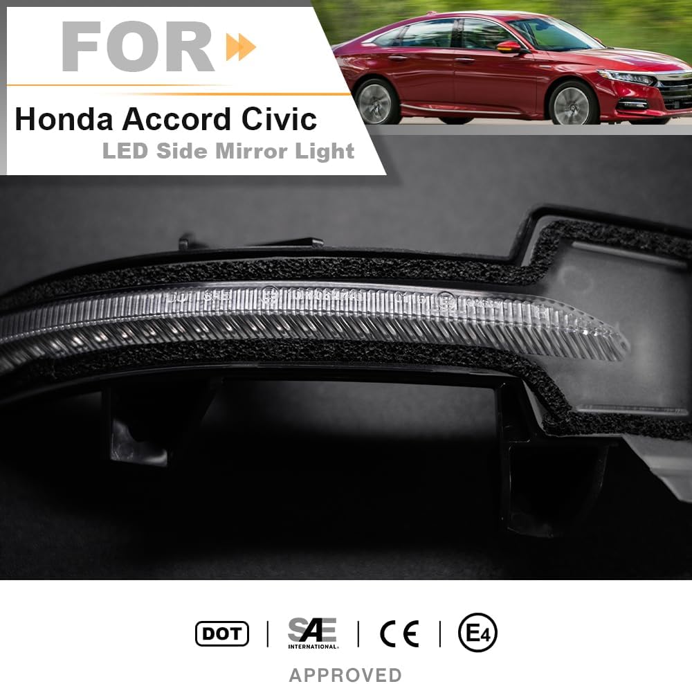 Sequential LED Side Mirror Turn Signal Light for 2018+ Acura Integra Hon'da Accord/Civic Touring Amber LED Strips Side Rearview Mirror Blinker Indicator Lamp Replacement Clear Lens