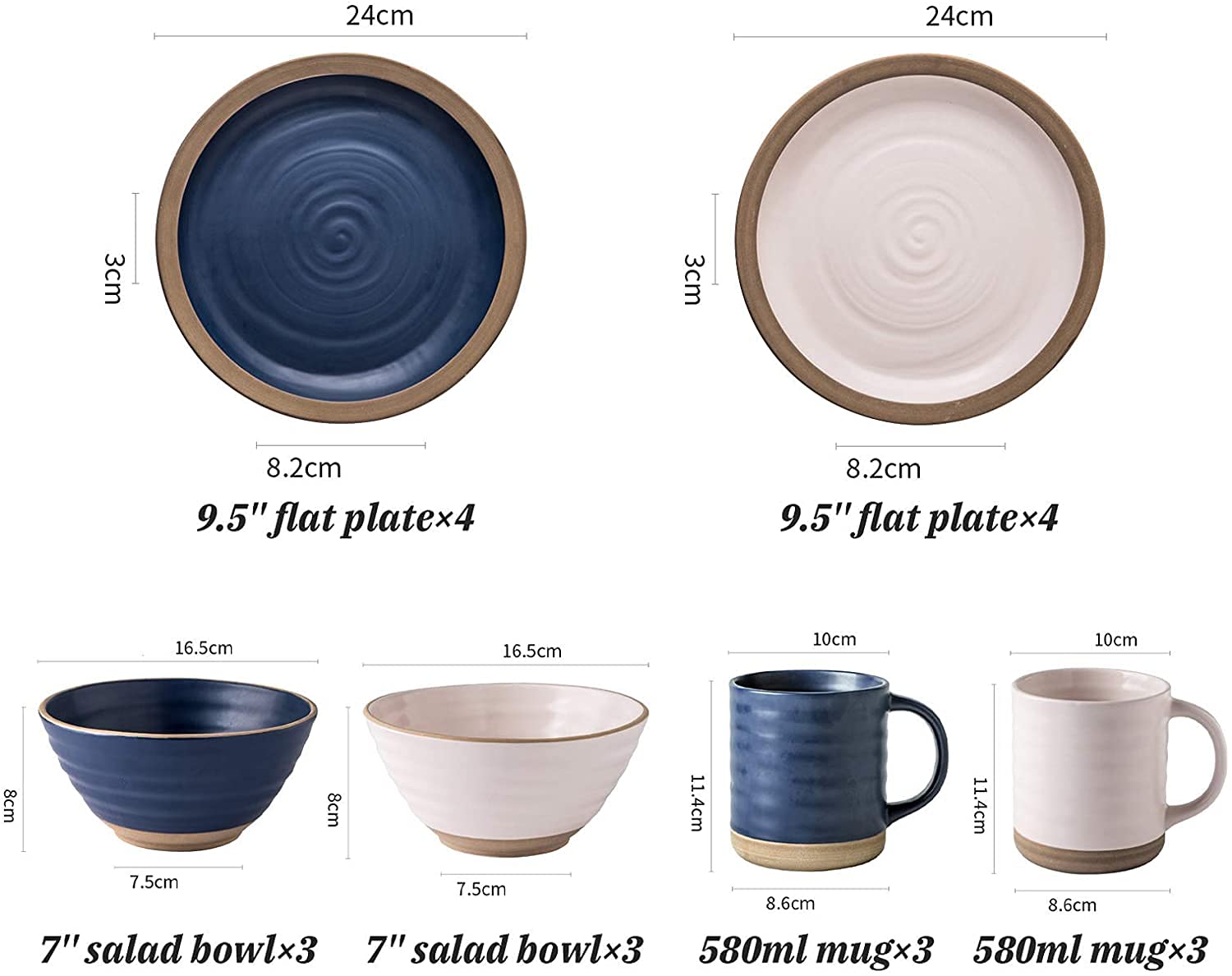 Stylowy zestaw obiadowy do luksusowej restauracji i domu, 20 sztuk Dwukolorowy zestaw obiadowy z ceramiki na prezenty ślubne | Zestaw 6 misek na płatki zbożowe i 8 zestawów talerzy do steków oraz 6