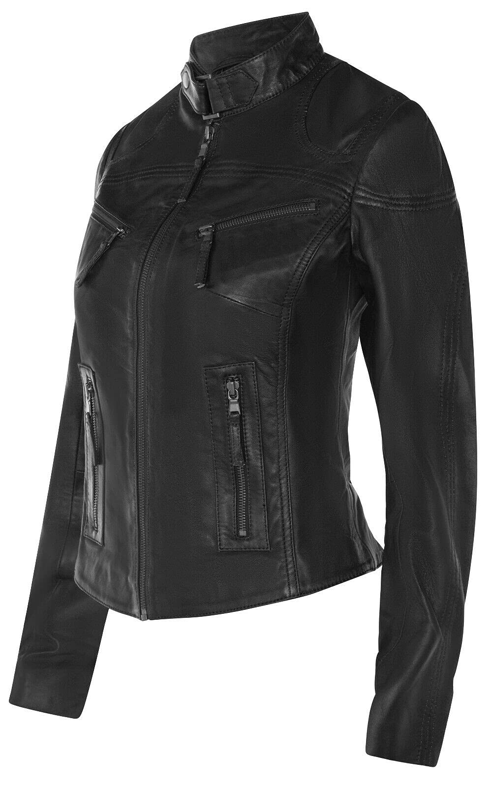 Infinity Leather Giacca Classica da Donna in Vera Pelle Slim Fit da Motociclista