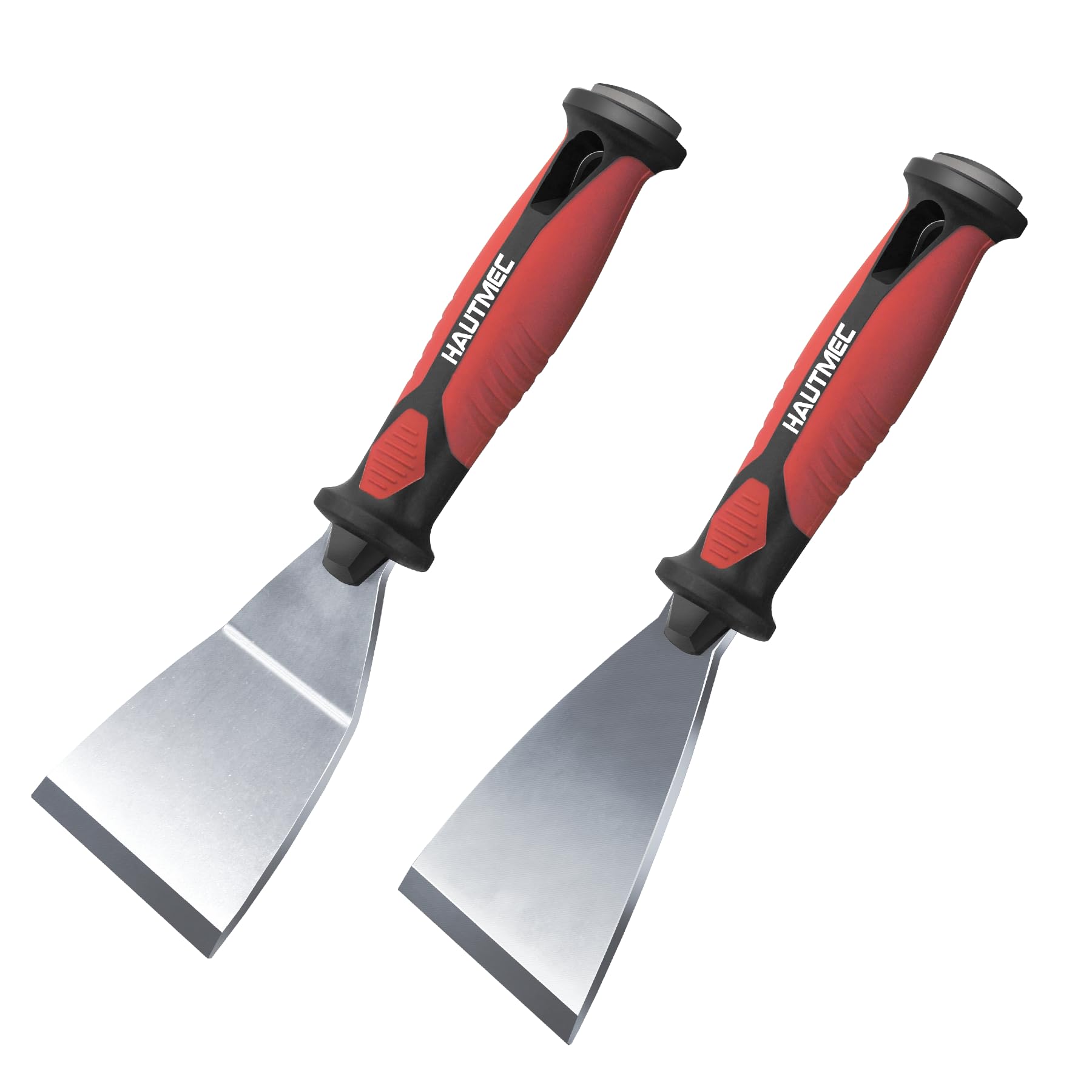 HAUTMEC 2pc Putty Knife Set, 2.5 in Straight and 3 in Offset Scrapers, Heavy Duty Stainless Steel Blade and Hammer End for Removing Wallpaper,