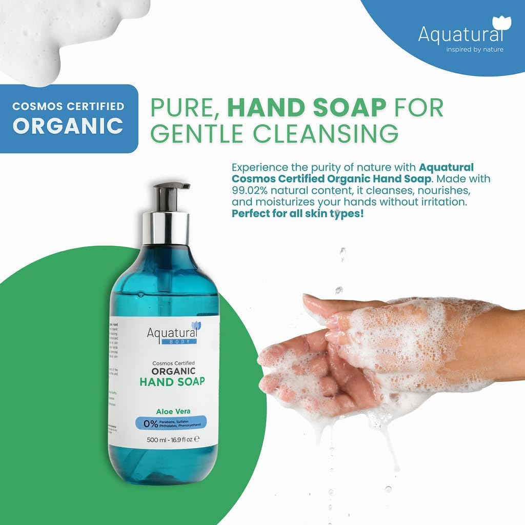Aloe Vera Liquid Hand Soap, Natural Scent, 16.9 Fl Oz, Pack of 2 | Moisturizing, Vegan, For Sensitive Skin, Nourishing Formula, Refillable Bottle