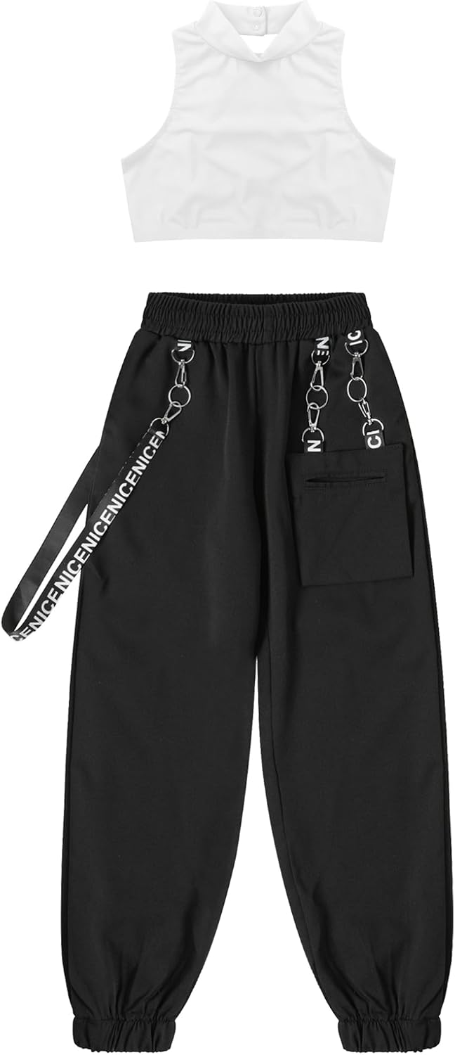 Kaerm Kids Girls Criss Cross Back Tank Top and Pants Set Athletic Jazz Street Tracksuits