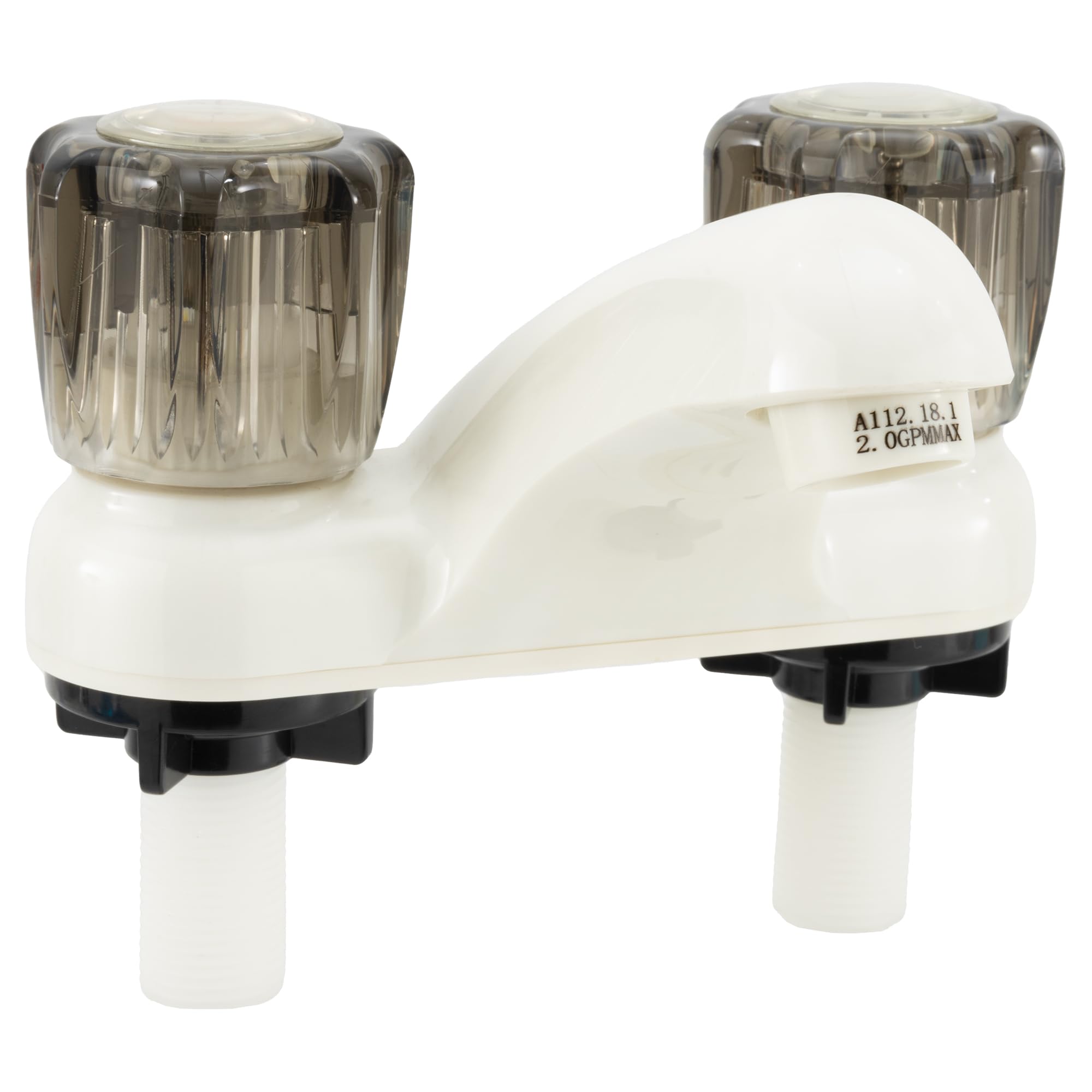Tough Grade Dual Handle Faucet White Finish with Smoke Acrylic Knobs Classic 2 Hole Mount Durable Lightweight Construction