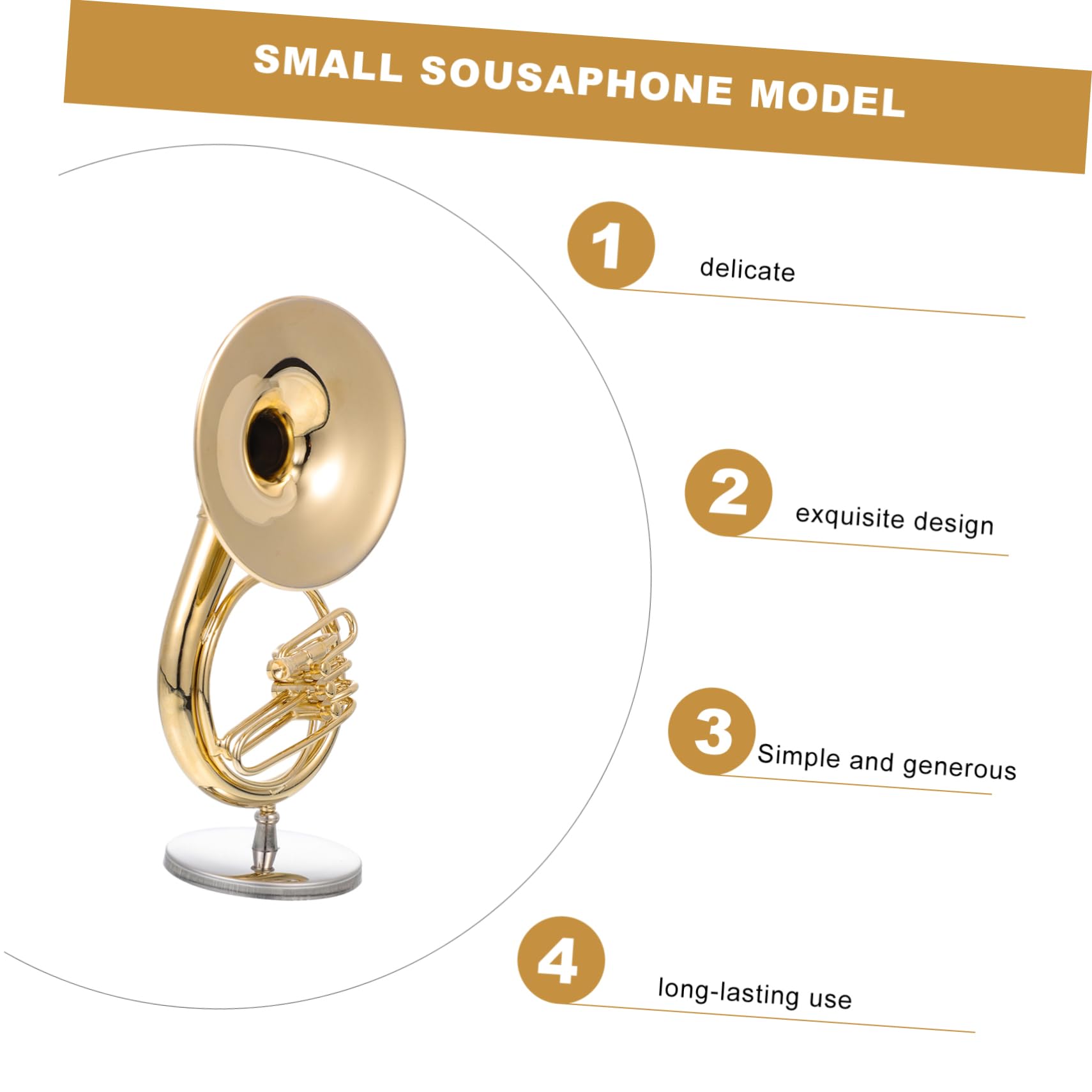 Alasum Miniatur Sousaphon Modell aus Kupfer 13cm mit Goldenem Finish Inklusive Aufbewahrungsbox und Ständer Langlebige Tischdekoration für Zuhause und Café