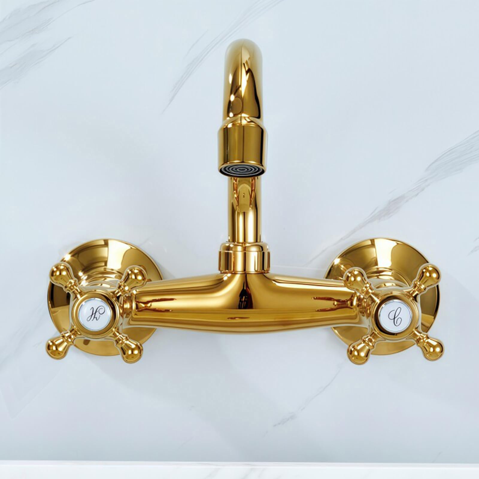 XJTNLB Grifo Vintage Pared Cromado Grifo de Lavabo Baño Dos Mandos en Cruz Grifos para Lavabos de Baño Vintage