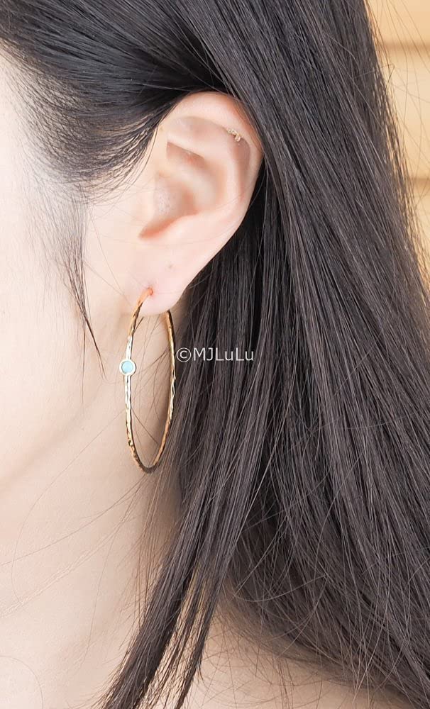 14K Gold-Plated Dainty Hoop Earrings with Simulated Blue Turquoise - Lightweight, Hypoallergenic, Chic Boho Design for Versatile Everyday Elegance - delicate minimal Jewelry by 6