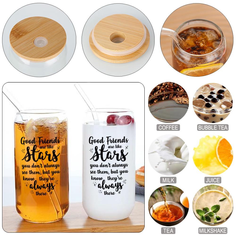 TwoduYoo 16oz Glas Mit Strohhalm & Deckel - Rosa Schleife Design Für Heiße & Kalte Getränke