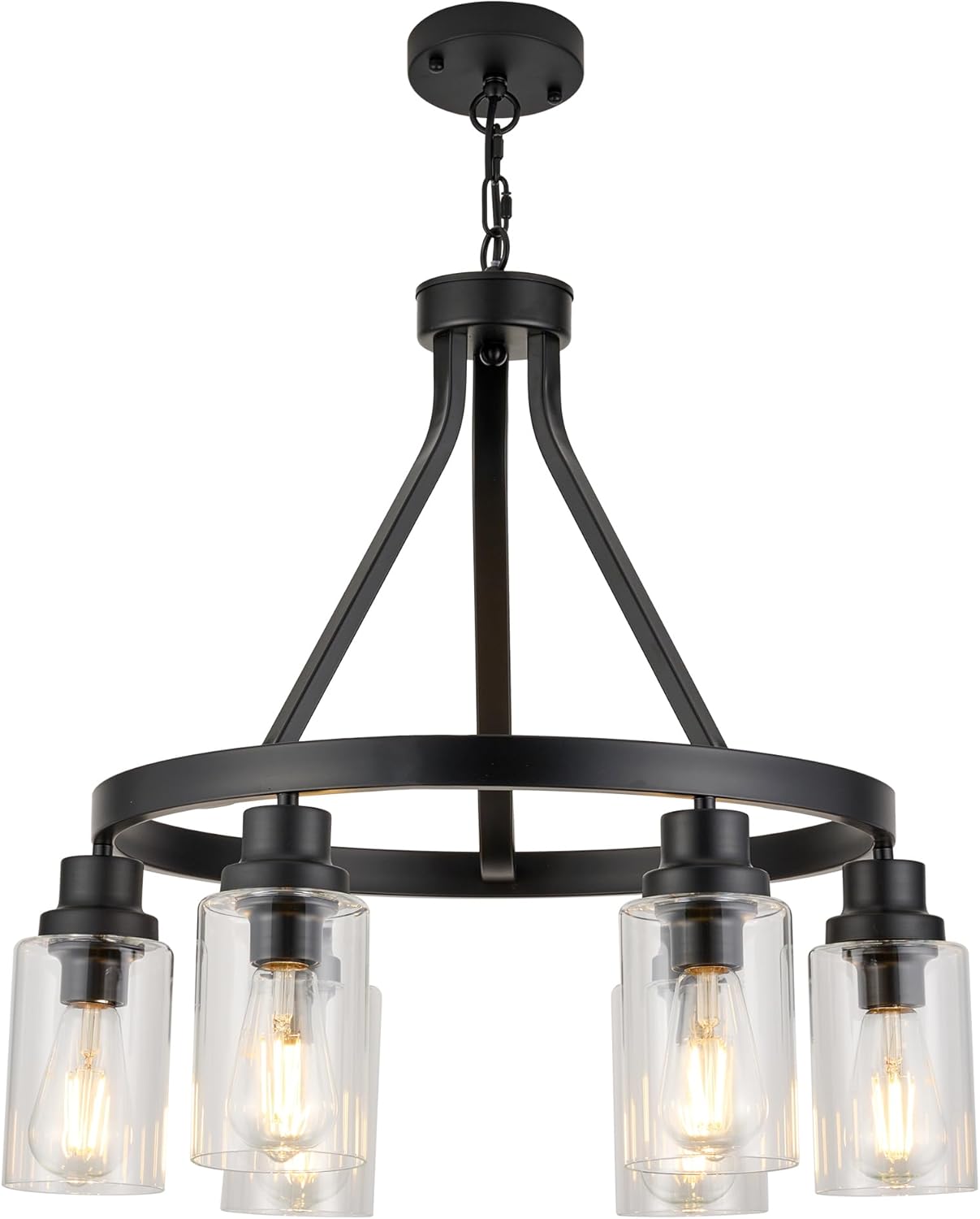 6-Light Farmhouse Chandelier Light Fixture Dining Room Lighting Fixtures Hanging Wagon Wheel Chandelier Kitchen Island Pendant Lights Modern Black Industrial Rustic Adjustable Height Metal