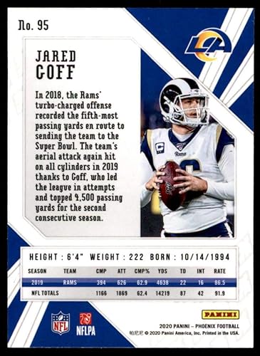 Miniatura 2 de 2020 Panini Phoenix Fire Burst #95 Jared Goff Los Angeles Rams (Silver Prizm Refractor) NFL Football Card NM-MT