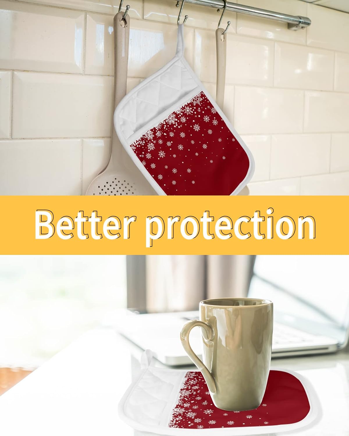 Pot Holders with Pockets, Heat-Resistant Hot Pads for Kitchen, Winter Snowflake Christmas Red Oven Mitts Pot Holders Sets Potholders for Baking Cooking Pack of 5
