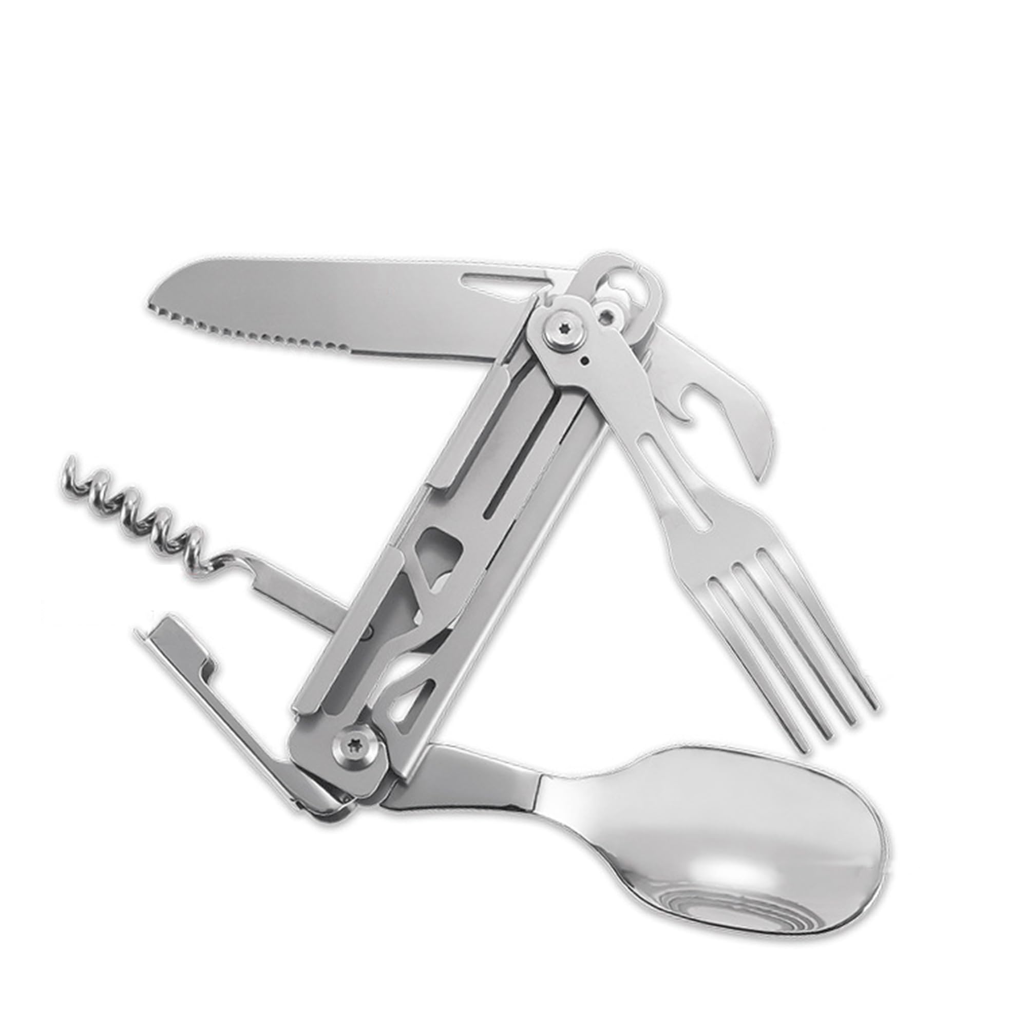 HOLO Fork, Spoon, Knife, Corkscrew, Bottle Opener Set | 5 Essentials in 1 Camping Cutlery Set | Detachable, Foldable & Portable | Stainless Steel Swiss Knife/Fork/Spoon | All in One Utensit Kit