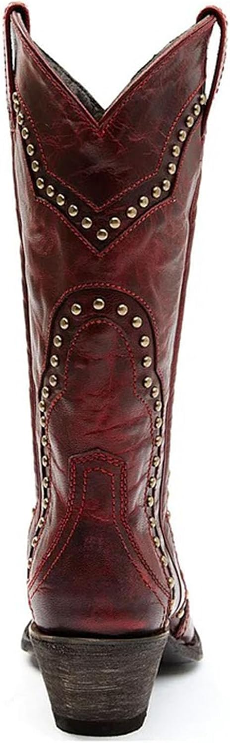 Cowboy Boots for Women Western Boots Cowgirl Ladies Pointed Toe Pull On Mid Calf Classic Fashion Dress Retro Boots