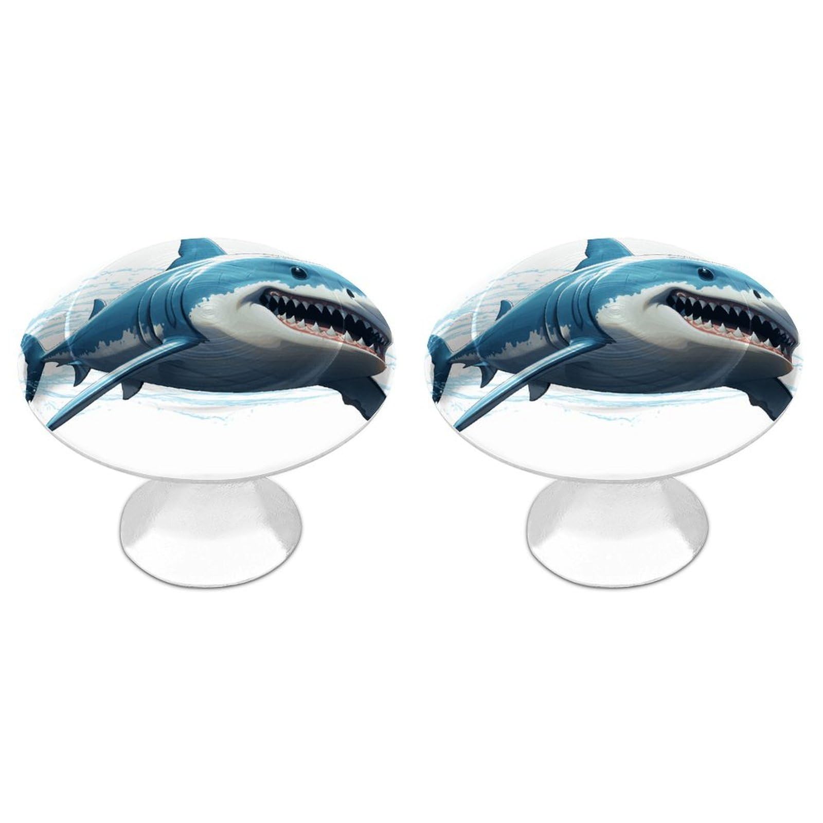 Fekiloot White Blue Shark Cabinet Knobs For Kitchen Ornament, Round Zinc Decorative Drawer Pulls For Cabinets Trendy, Dresser Drawers Pulls Bathroom Dresser Knob With Screw