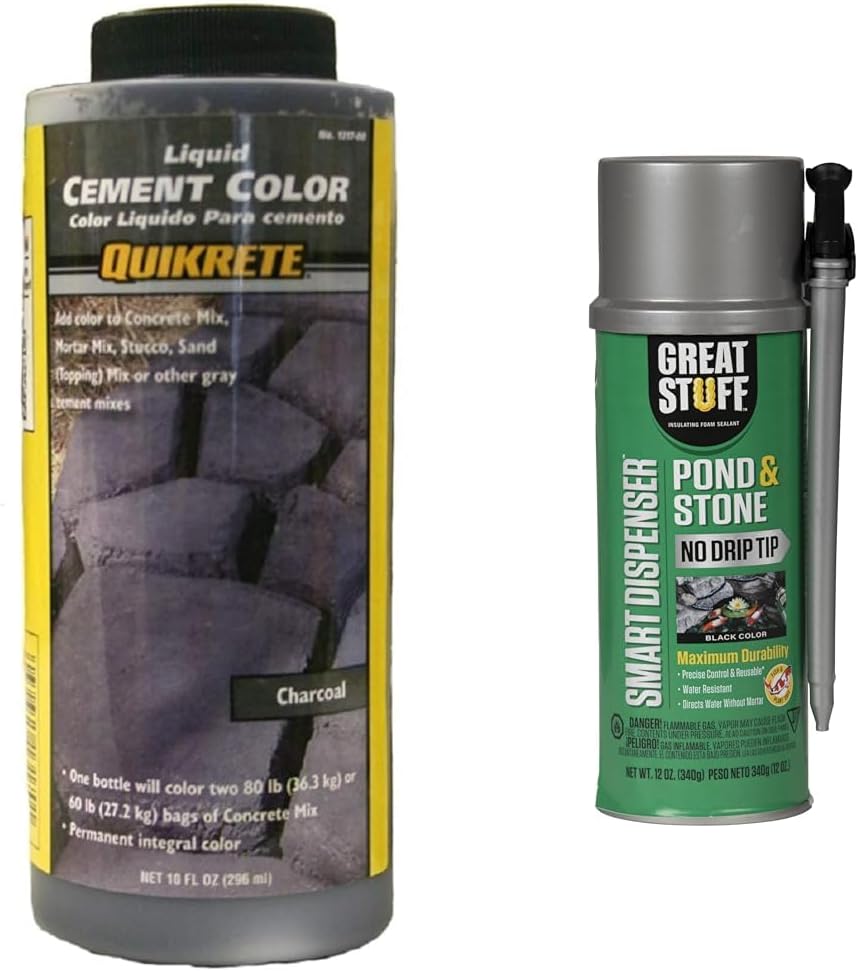 Quikrete 1317-00 Liquid Cement Color Charcoal and Great Stuff 99112849 Smart Dispenser Pond & Stone Black Bundle