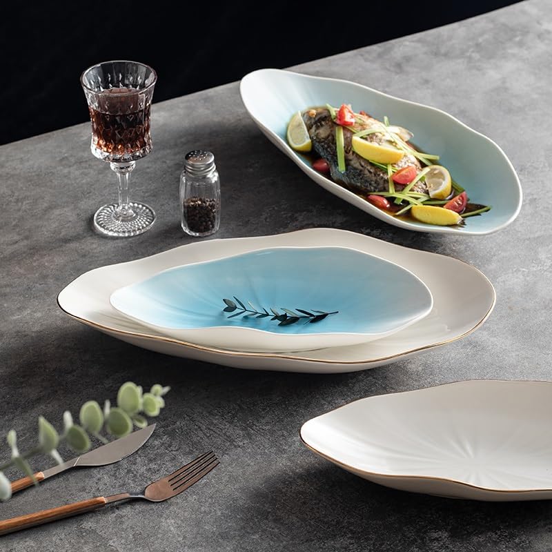 Estilo Campestre platear de Pescado cerámica Fruta for el hogar Simple Ovalado Cena(B,XL)