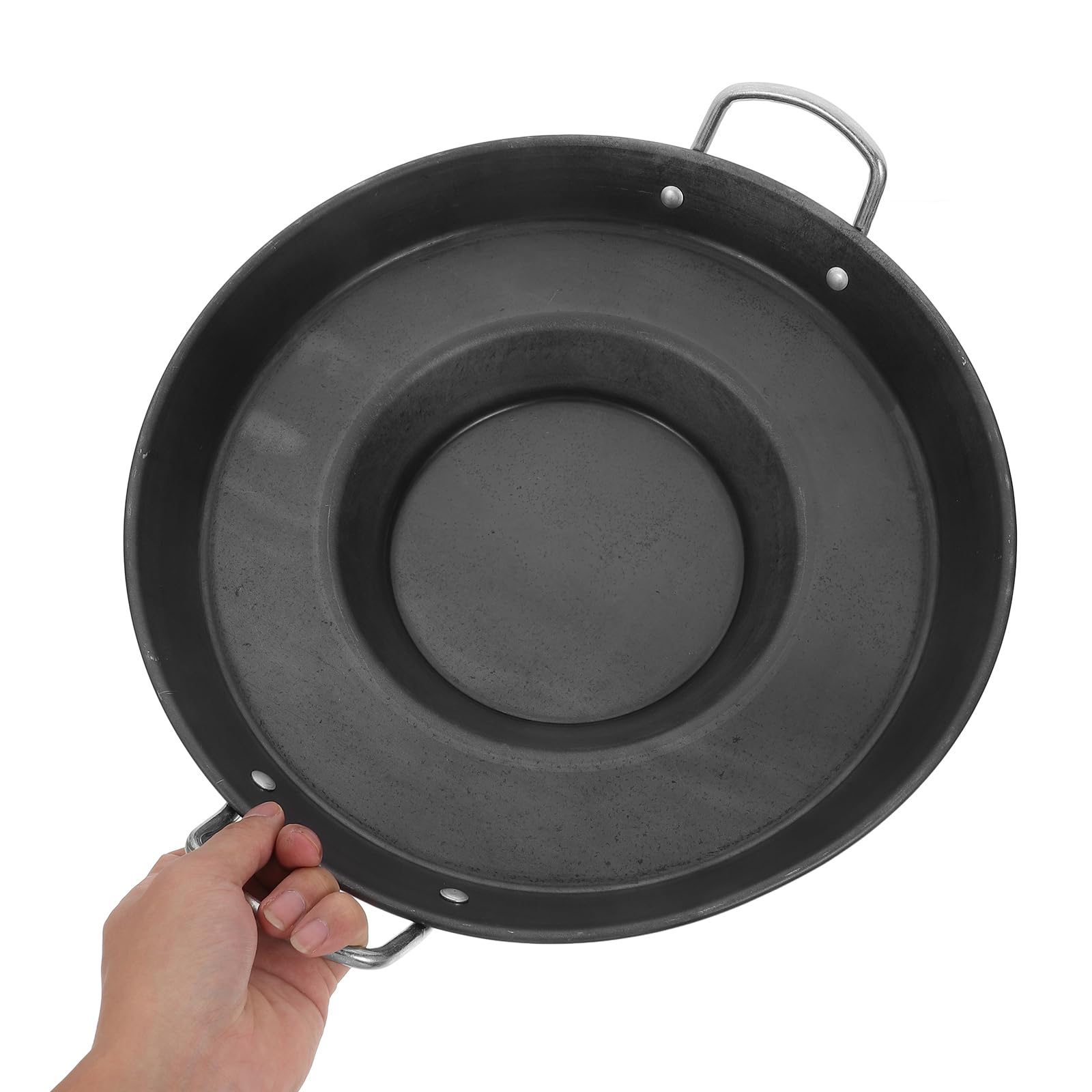 Happyyami Sartén cóncava de acero inoxidable para freír, cocina cóncava para discada, sartén de alta temperatura, resistente, para freir, suministros de cocina para el hogar