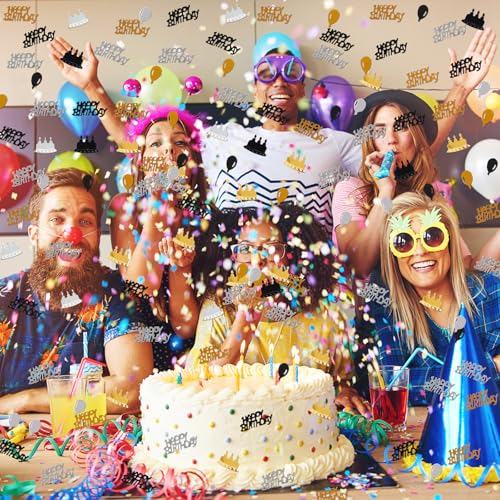 Image of Gold and Black Happy Birthday Confetti, 3000 Pcs Birthday Cake Table Metallic Foil Confetti Party Table Decor for Party, Baby Shower, DIY Arts and Crafting