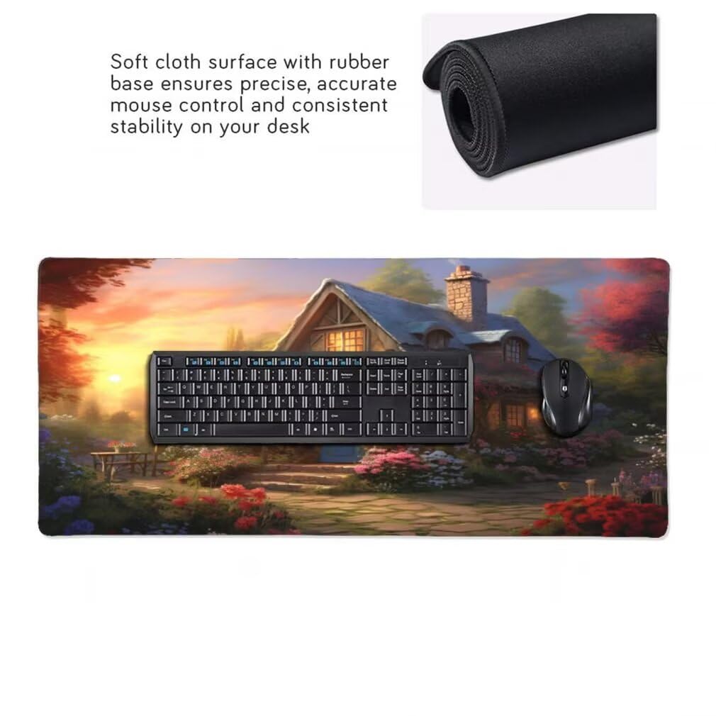 Alfombrilla Raton XXL 1200 x 600 x 3 mm, Mouse Pad Grande Gaming, Alfombrilla de Raton Casa de Cuento de Hadas Mousepad Lavable Impermeable y Antideslizante para Juegos Y Oficina (Paisaje) -MP1529